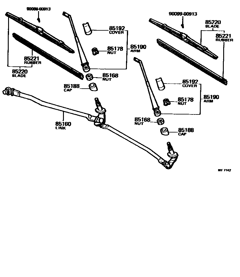 Toyota COROLLA 挡风玻璃刮水器 EPC diagram — ME7142