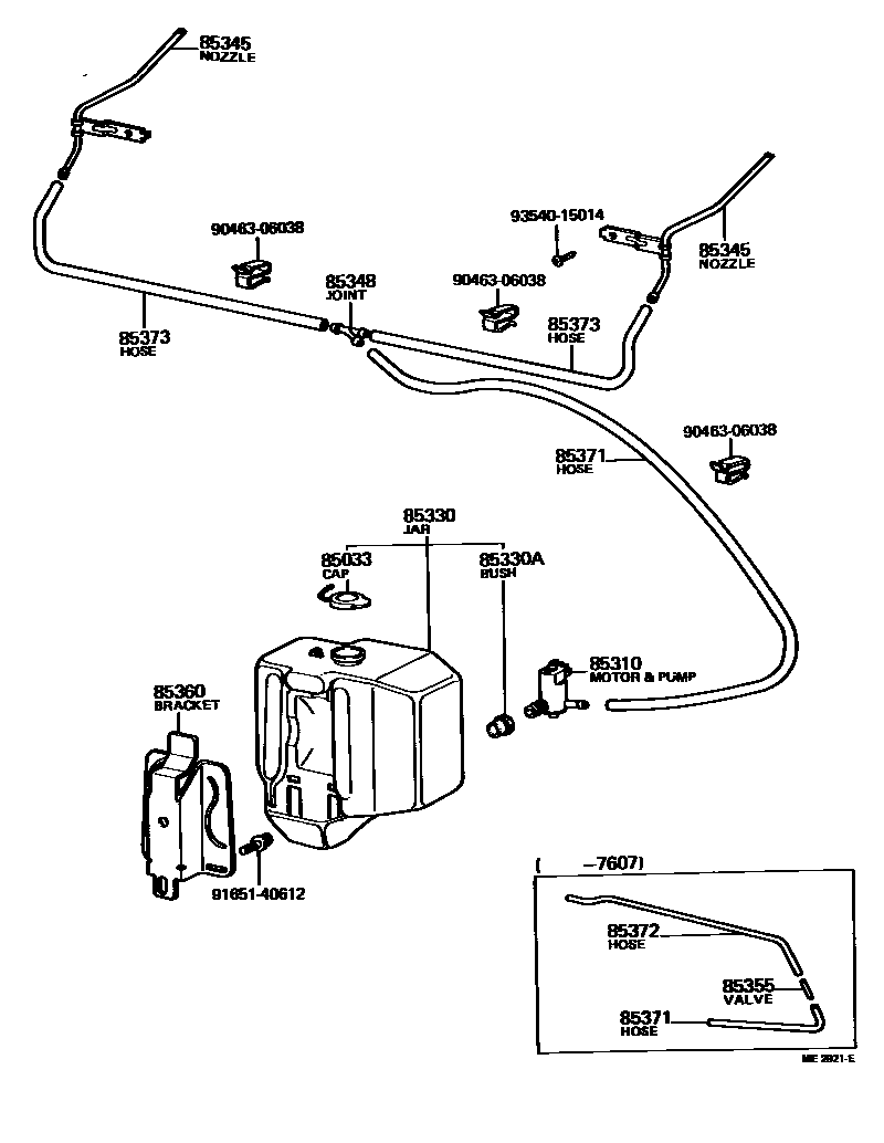 Toyota COROLLA 挡风玻璃清洗器 EPC diagram — ME2921E