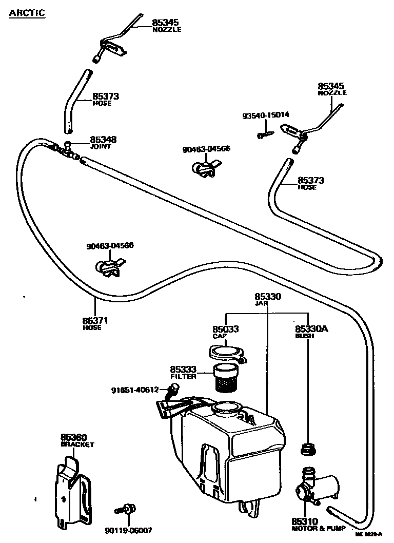Toyota COROLLA 挡风玻璃清洗器 EPC diagram — ME6829A