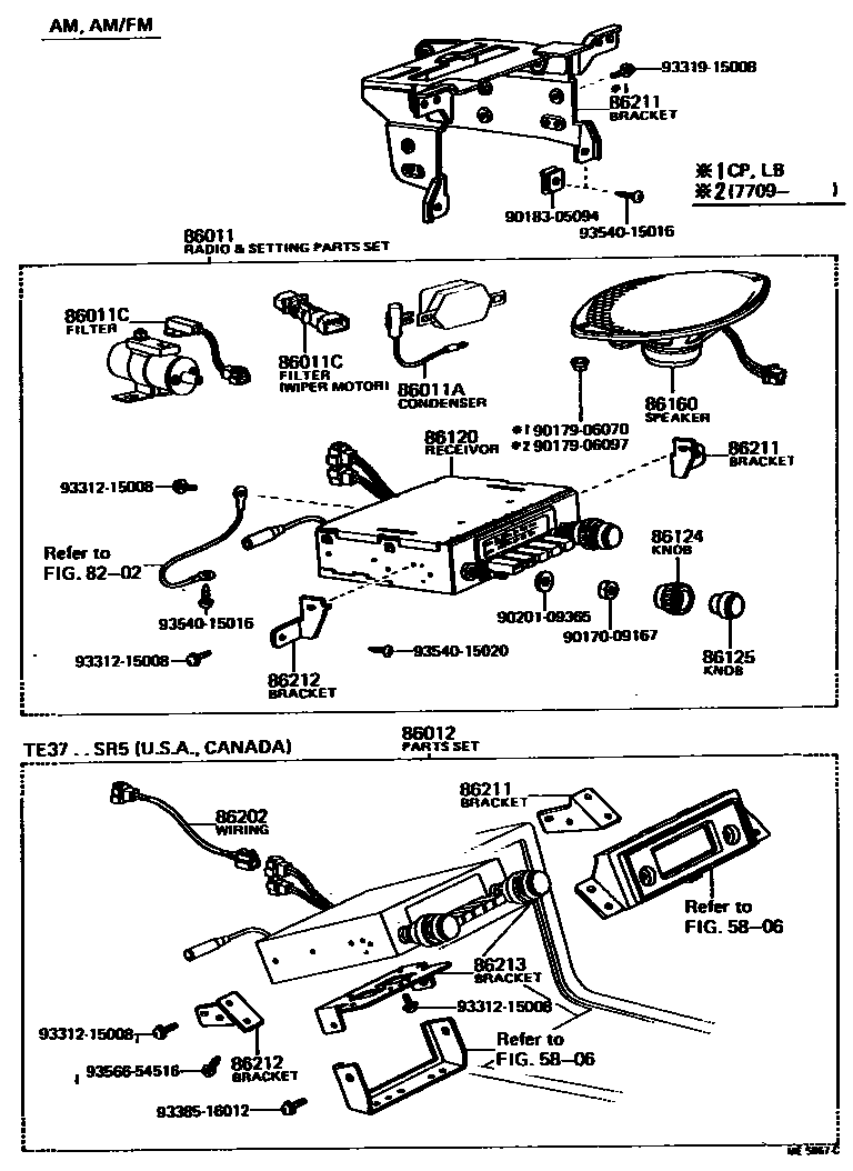 Toyota COROLLA 收音机、放大器和冷凝器 EPC diagram — ME5867C