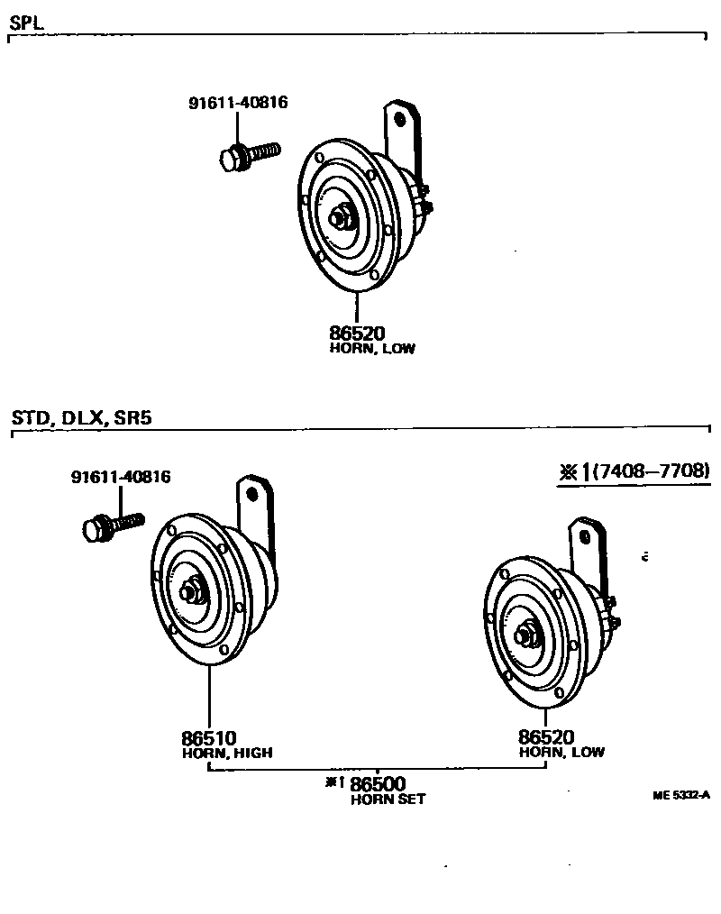 Toyota COROLLA 喇叭 EPC diagram — ME5332A