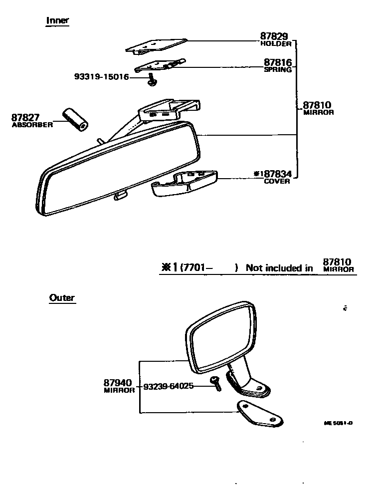 Toyota COROLLA 后视镜 EPC diagram — ME5051D