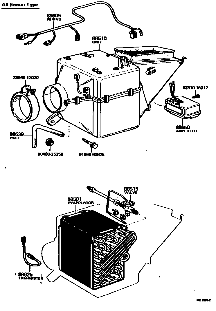 Toyota COROLLA 暖风和空调系统 - 冷却器组件 EPC diagram — ME3999C