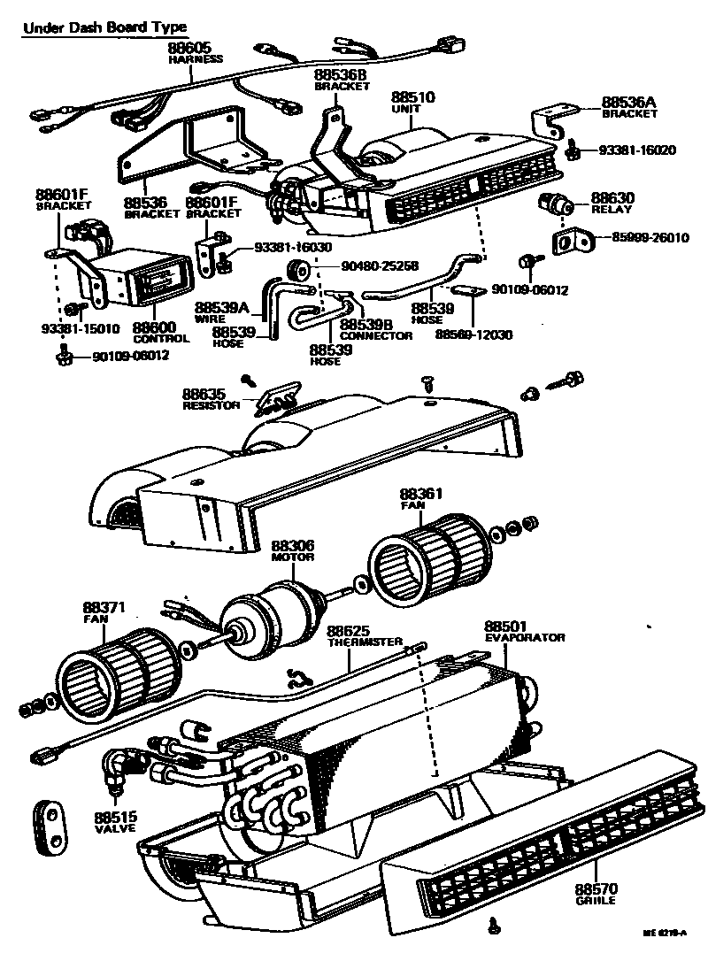 Toyota COROLLA 暖风和空调系统 - 冷却器组件 EPC diagram — ME6219A