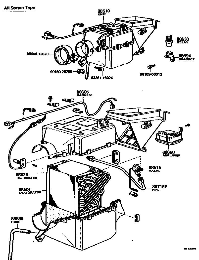 Toyota COROLLA 暖风和空调系统 - 冷却器组件 EPC diagram — ME6220B