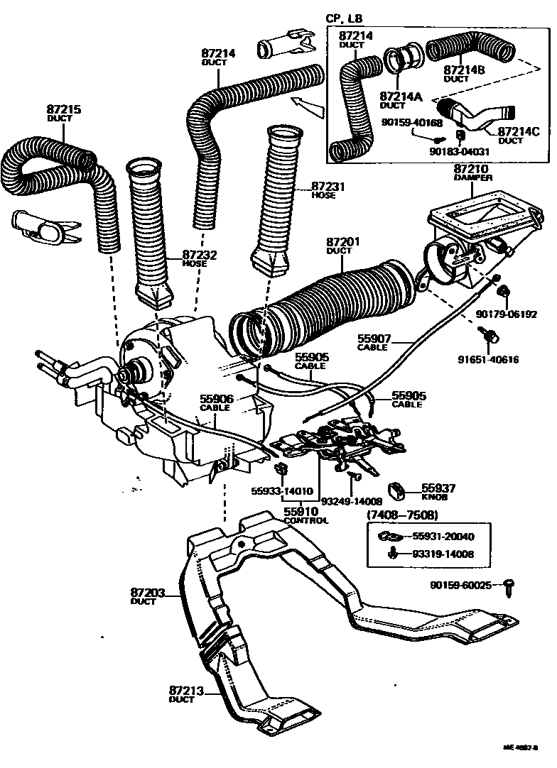 Toyota COROLLA 暖风和空调系统 - 控制器和风管 EPC diagram — ME4882B