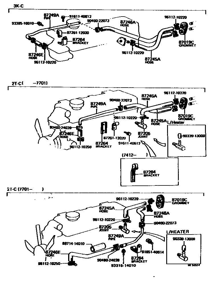 Toyota COROLLA 暖风和空调系统 - 水管 EPC diagram — ME5052E