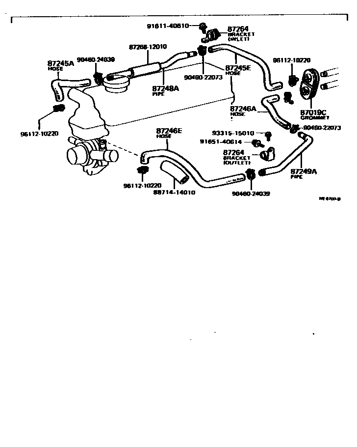 Toyota COROLLA 暖风和空调系统 - 水管 EPC diagram — ME6700D