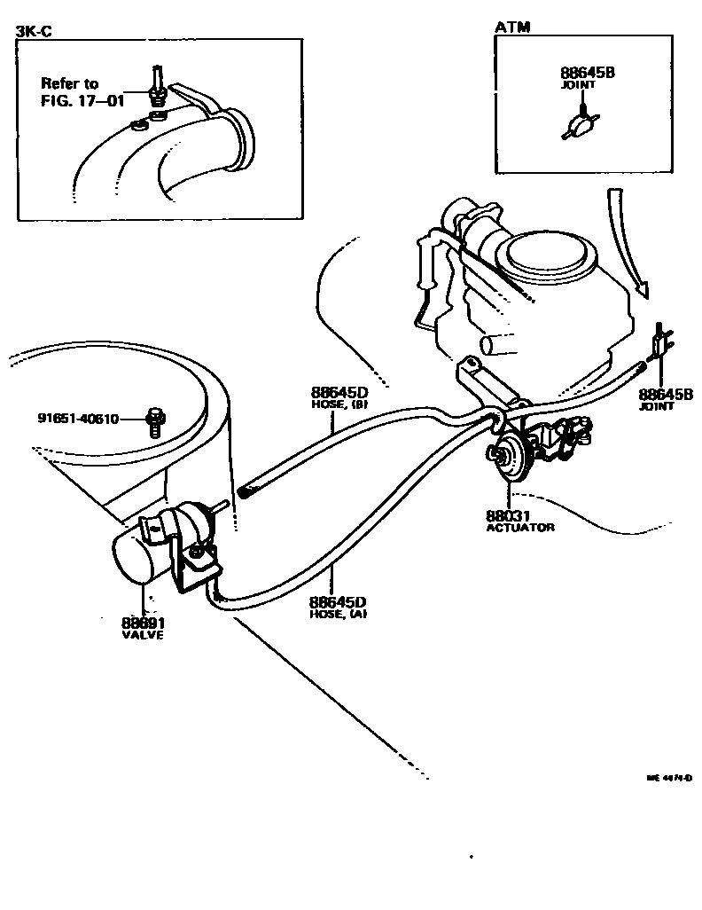 Toyota COROLLA 暖风和空调系统 - 真空管 EPC diagram — ME4474D