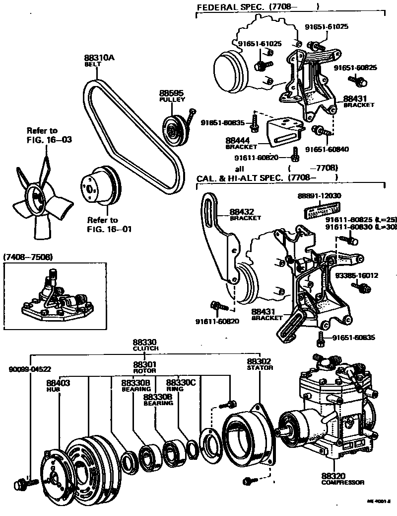 Toyota COROLLA Heating & Air Conditioning - Compressor EPC diagram — ME4001E
