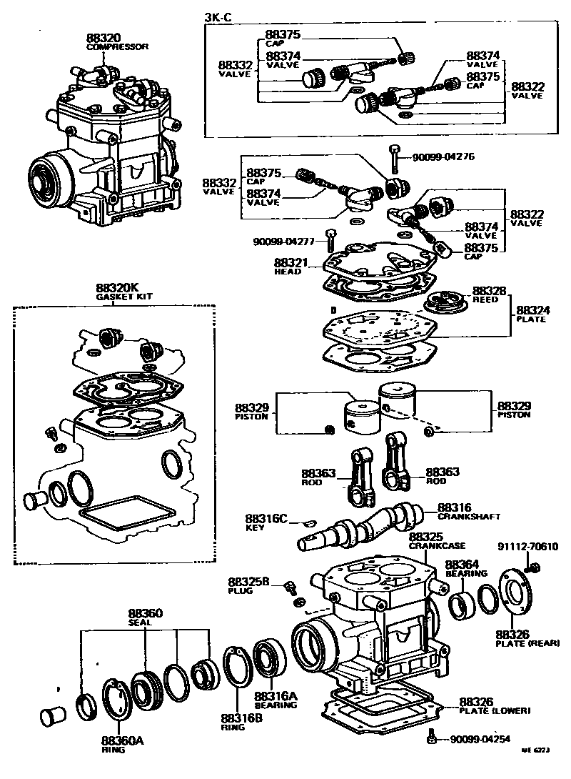 Toyota COROLLA Heating & Air Conditioning - Compressor EPC diagram — ME6223