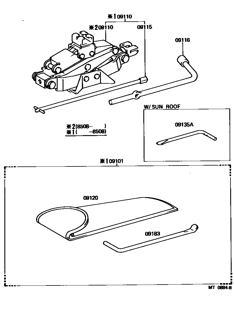 Toyota COROLLA Standard Tools EPC diagram — MT0884B