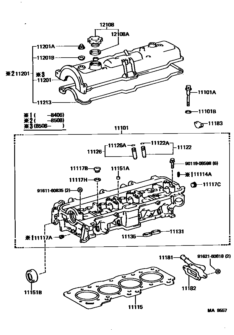 Toyota COROLLA Cylinder Head EPC diagram — MA9557