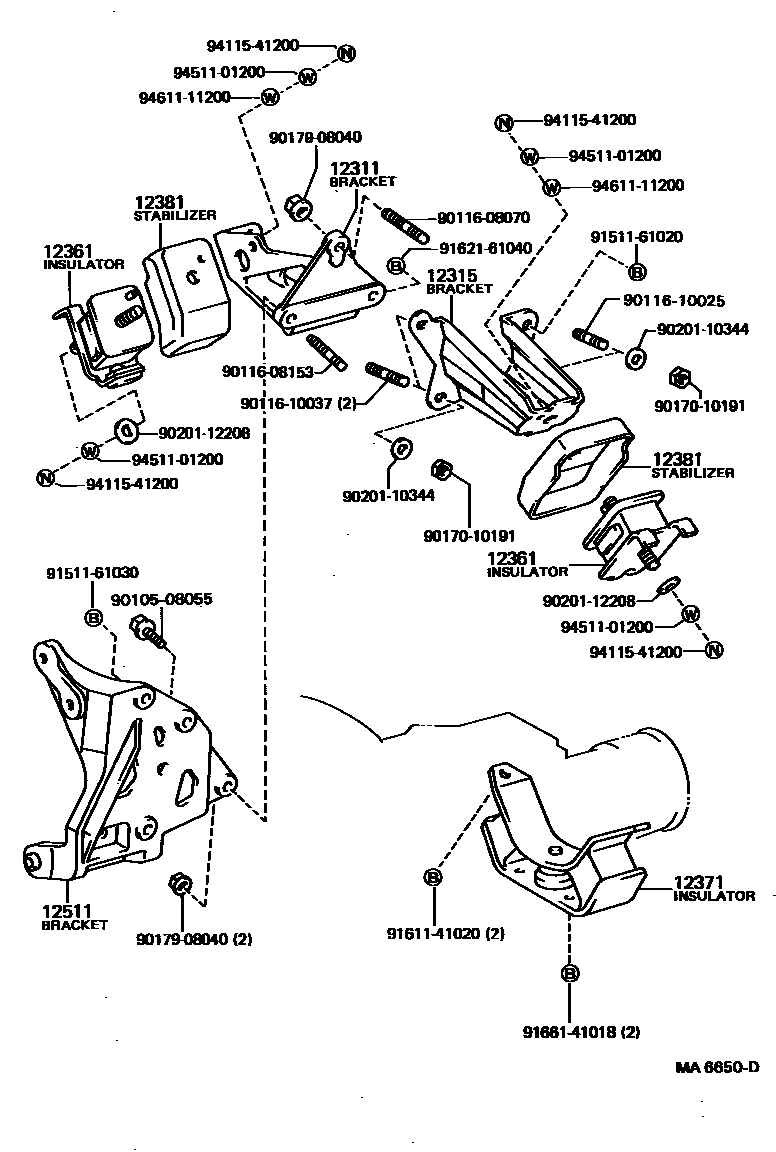 Toyota COROLLA Engine Mounting EPC diagram — MA6650D