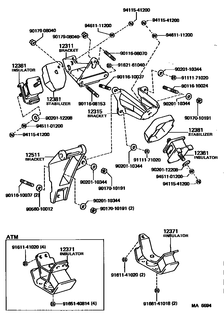 Toyota COROLLA Engine Mounting EPC diagram — MA6694