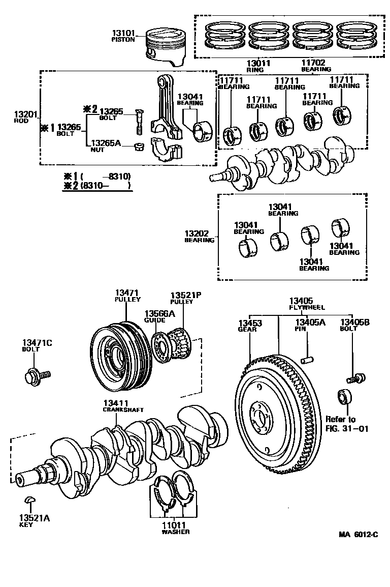 Toyota COROLLA Crankshaft & Piston EPC diagram — MA6012C