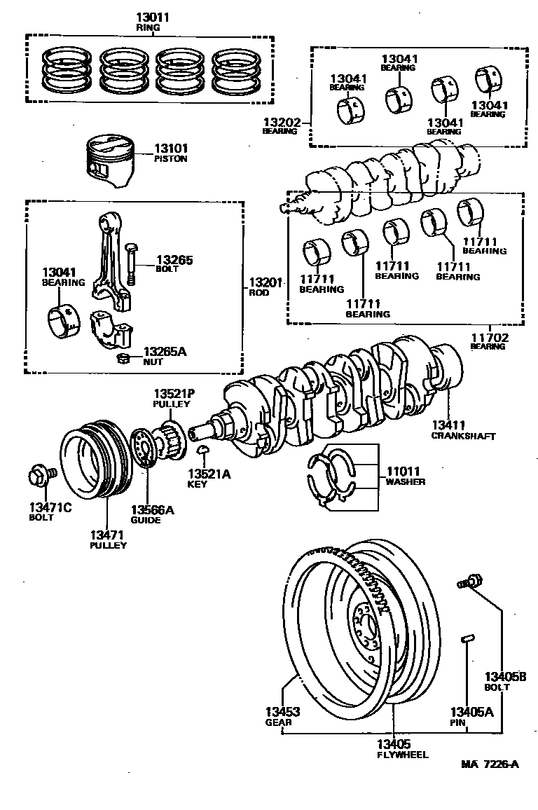 Toyota COROLLA Crankshaft & Piston EPC diagram — MA7226A