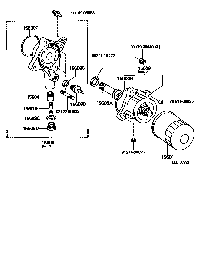 Toyota COROLLA Oil Filter EPC diagram — MA8303