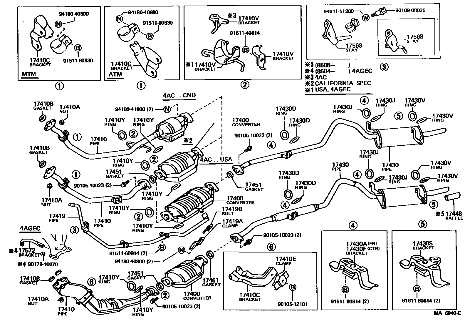 Toyota COROLLA Exhaust Pipe EPC diagram — MA6940E