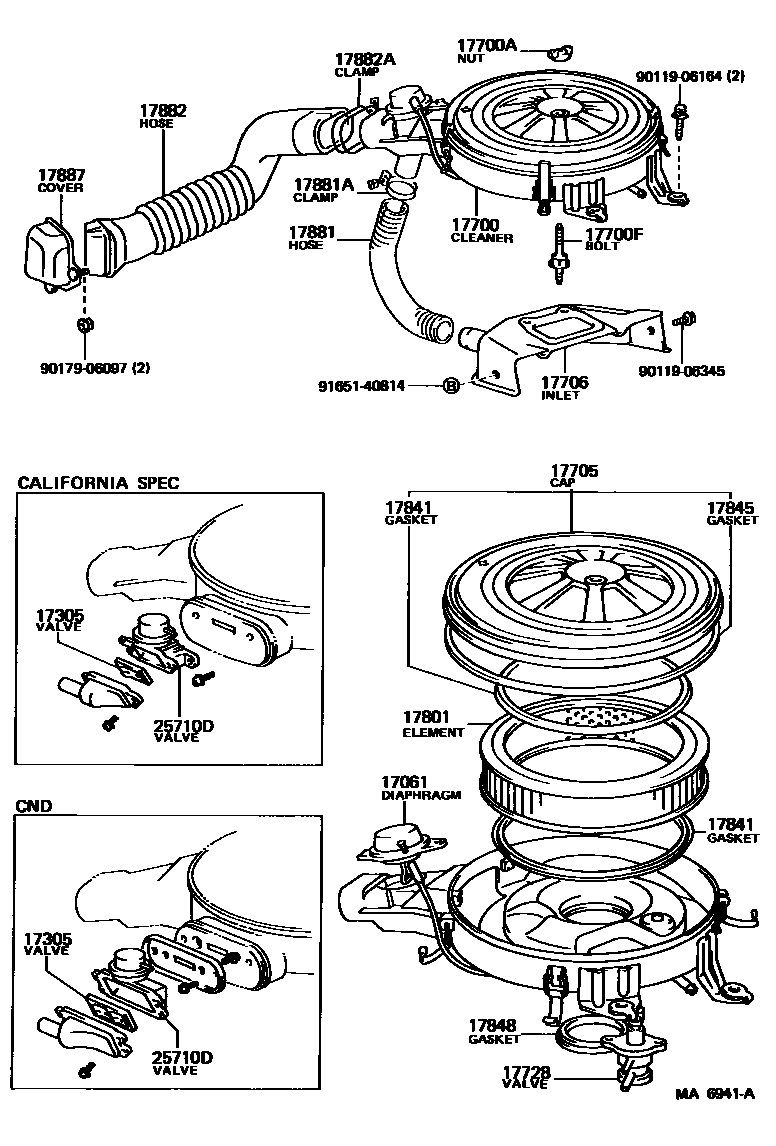 Toyota COROLLA Air Cleaner EPC diagram — MA6941A