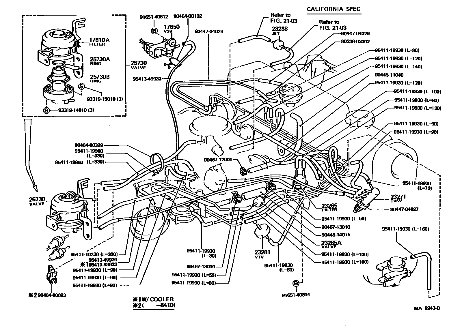 Toyota COROLLA vacuum tube EPC diagram — MA6943D