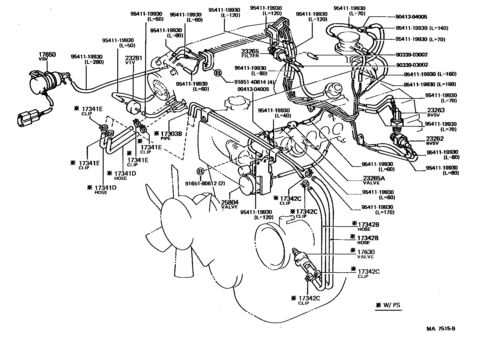 Toyota COROLLA vacuum tube EPC diagram — MA7515B