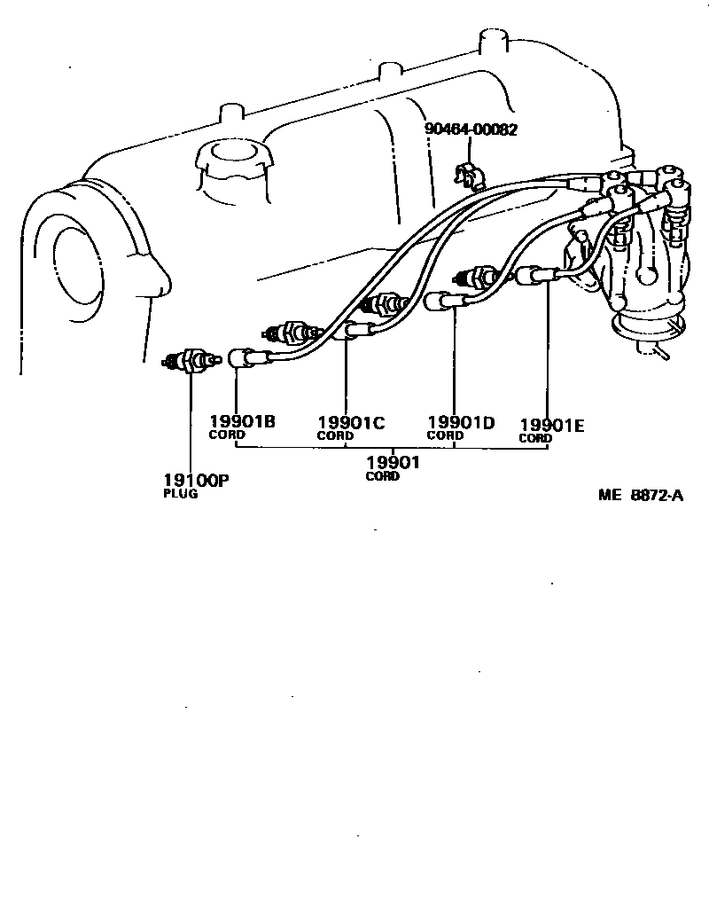 Toyota COROLLA 点火线圈和火花塞 EPC diagram — MEB872A