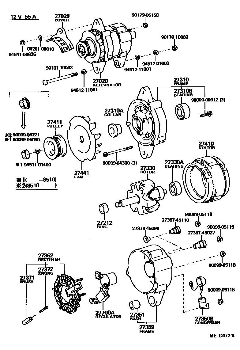 Toyota COROLLA Alternator EPC diagram — MED372B