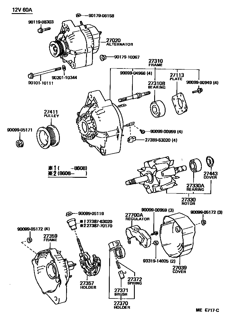 Toyota COROLLA Alternator EPC diagram — MEE717C
