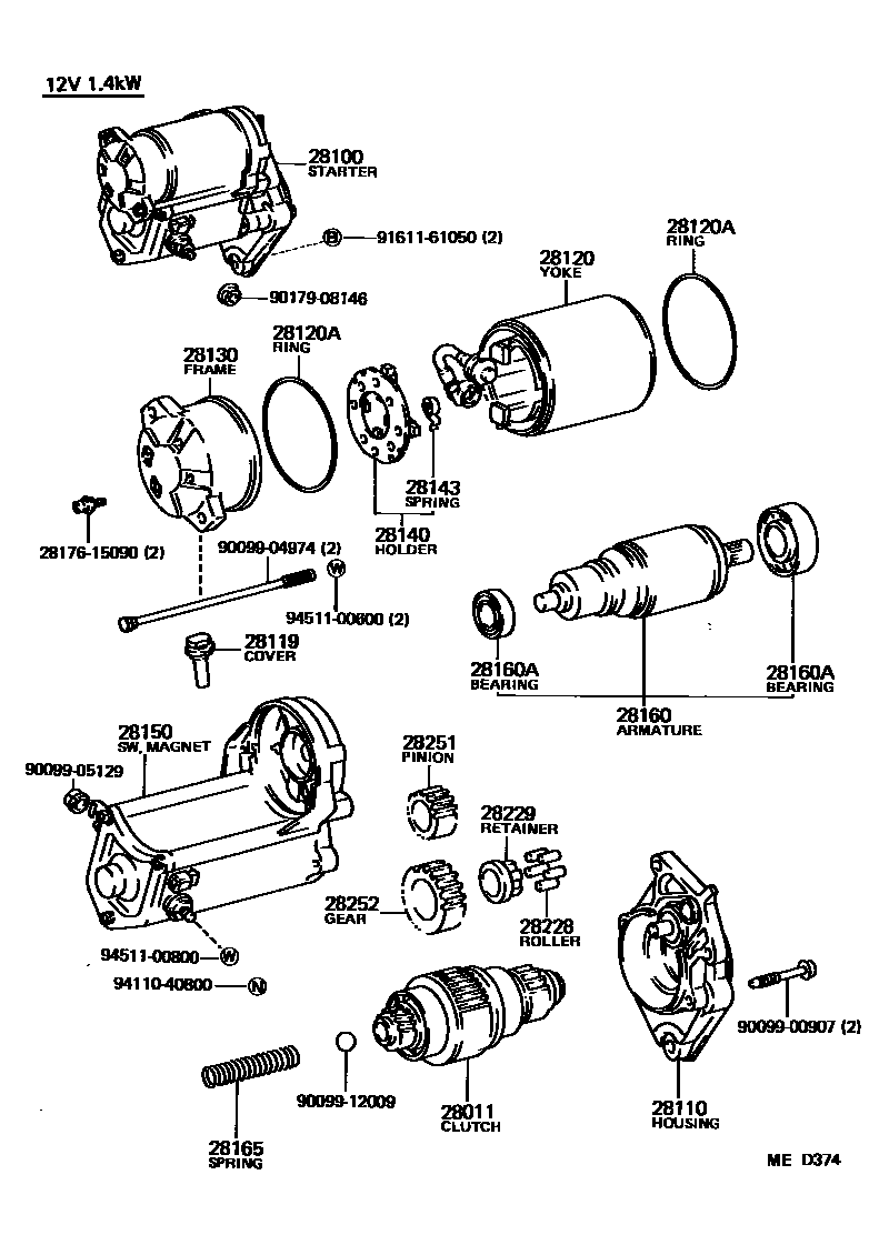 Toyota COROLLA 起动机 EPC diagram — MED374