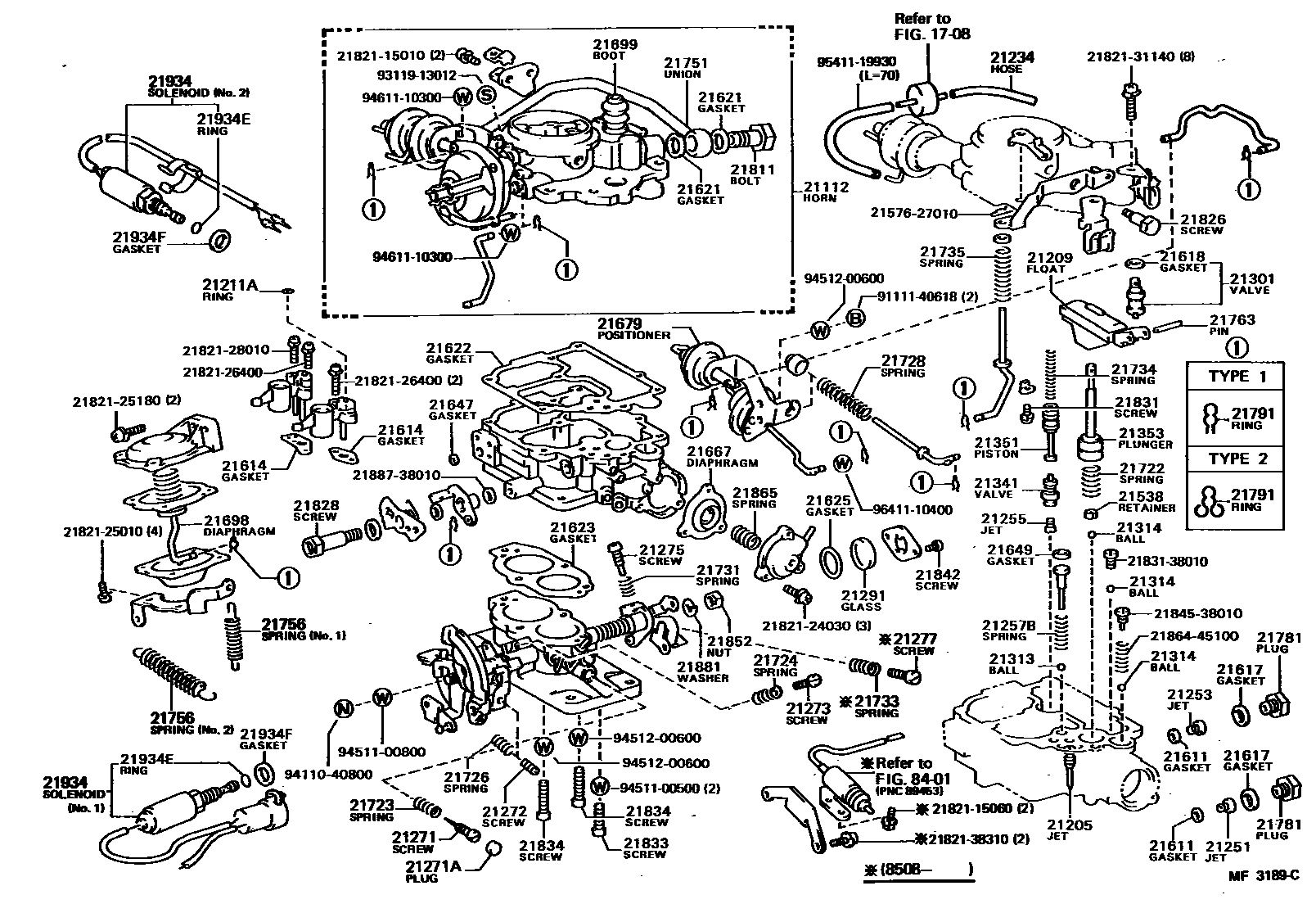 Toyota COROLLA 化油器 EPC diagram — MF3189C