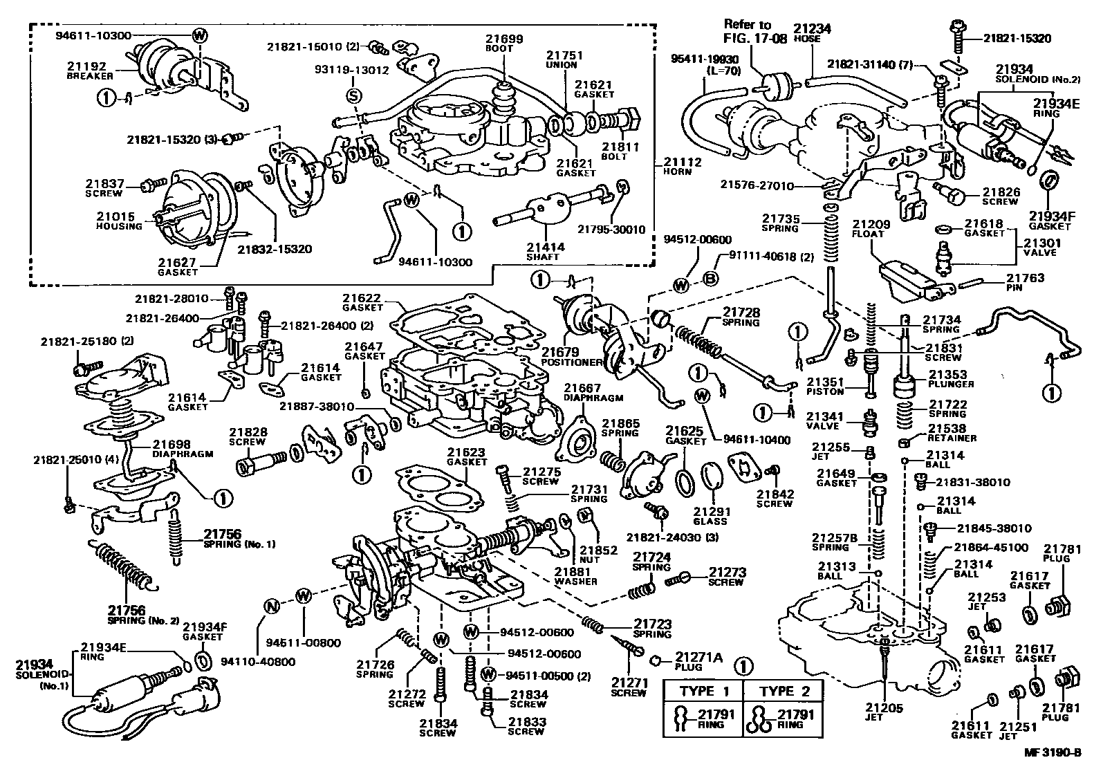 Toyota COROLLA 化油器 EPC diagram — MF3190B