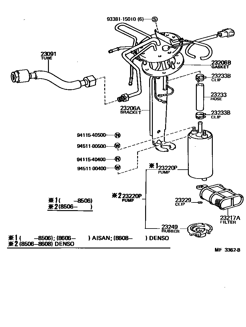 Toyota COROLLA 燃油喷射系统 EPC diagram — MF3362B
