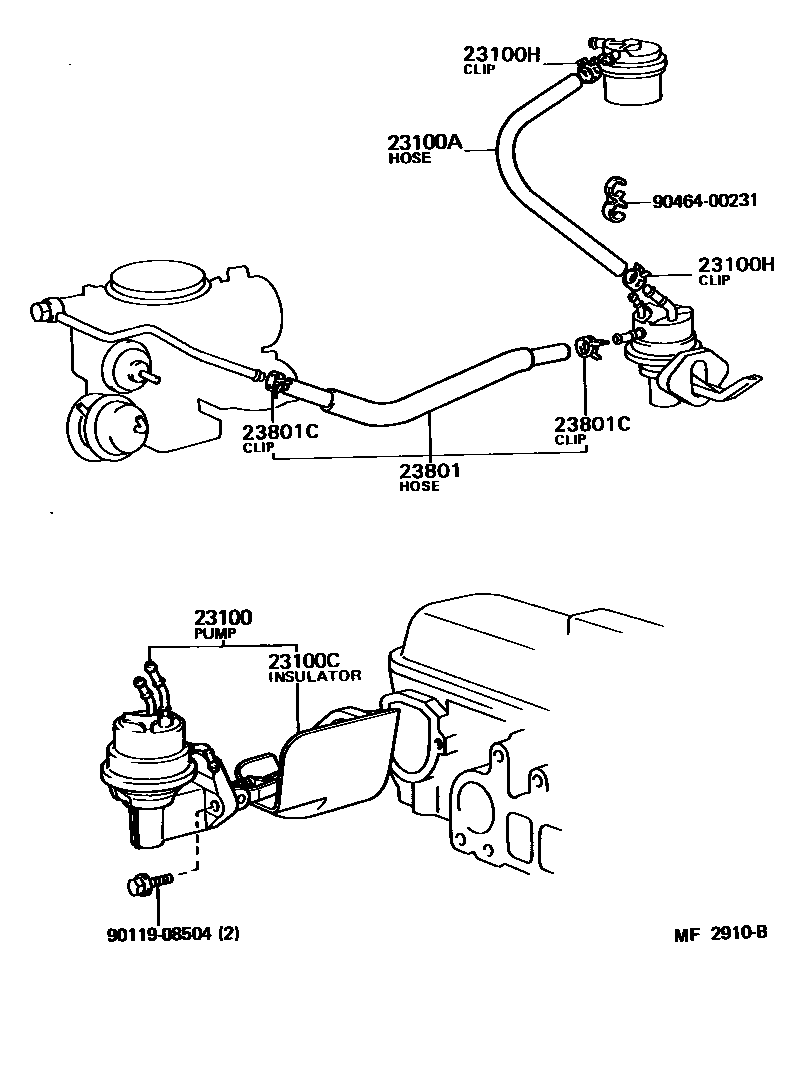 Toyota COROLLA 燃油泵和燃油管 EPC diagram — MF2910B