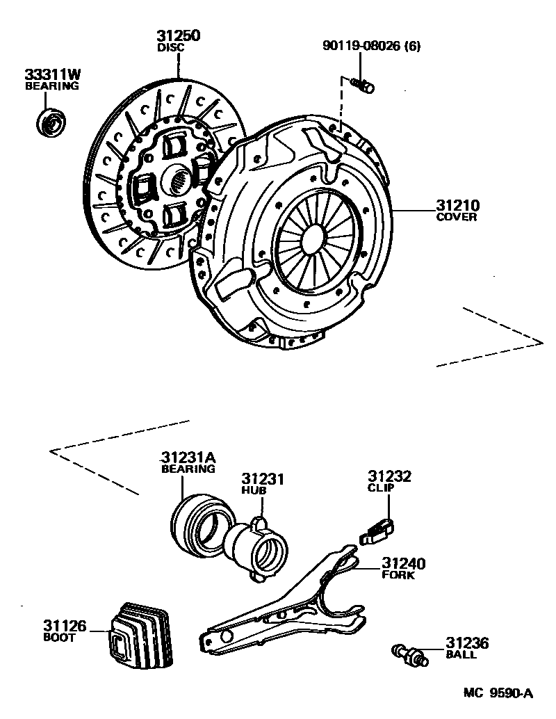 Toyota COROLLA 离合器和分离叉 EPC diagram — MC9590A