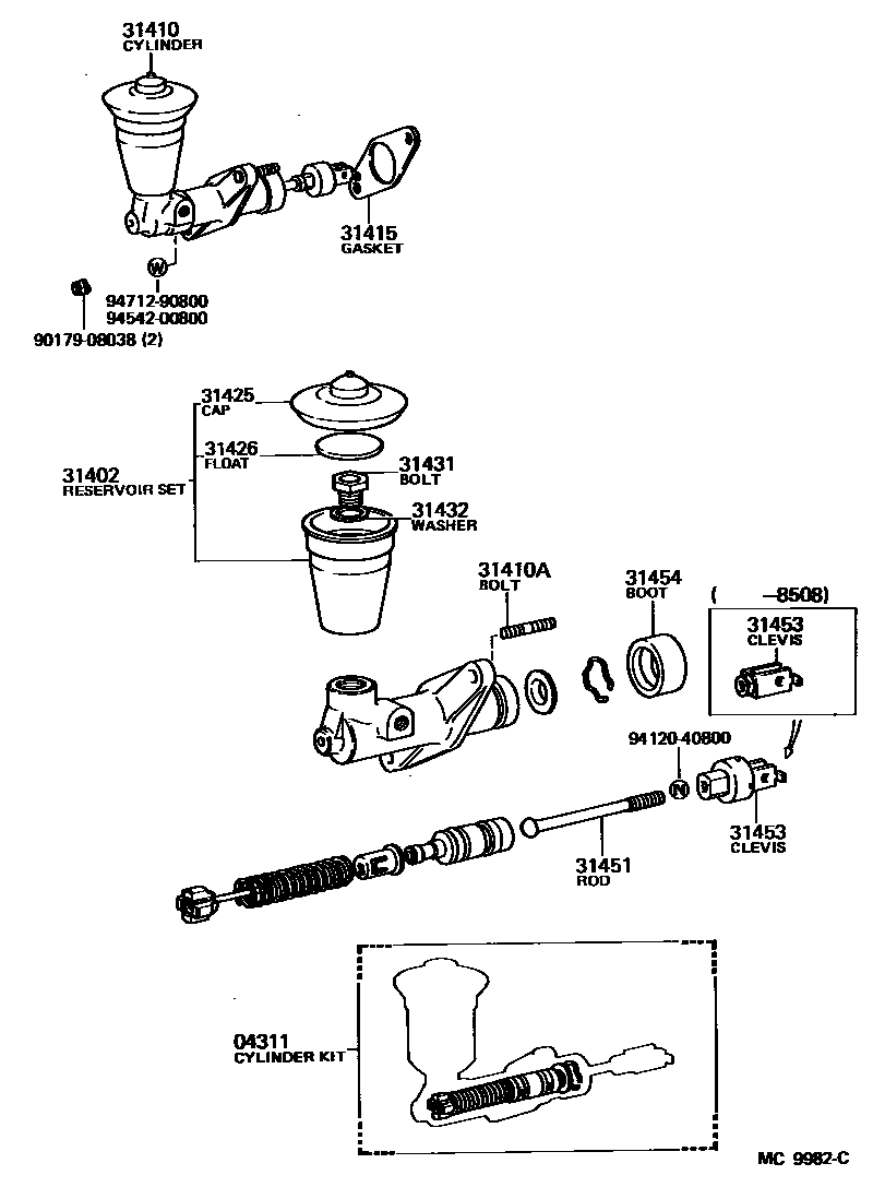 Toyota COROLLA 离合器总泵 EPC diagram — MC9982C