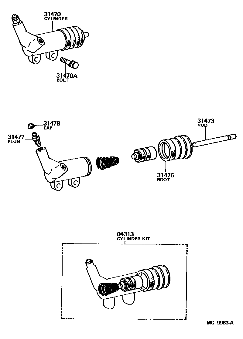 Toyota COROLLA 离合器分离缸 EPC diagram — MC9983A