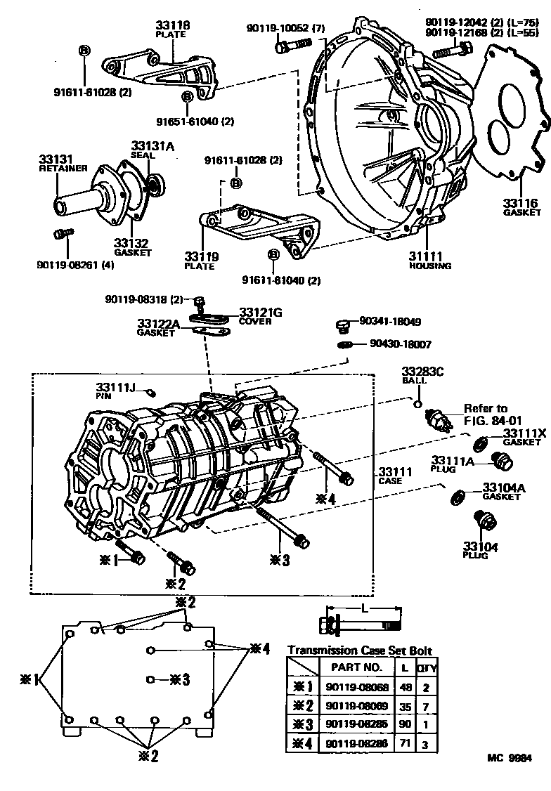 Toyota COROLLA 离合器壳和变速器壳(MTM) EPC diagram — MC9984