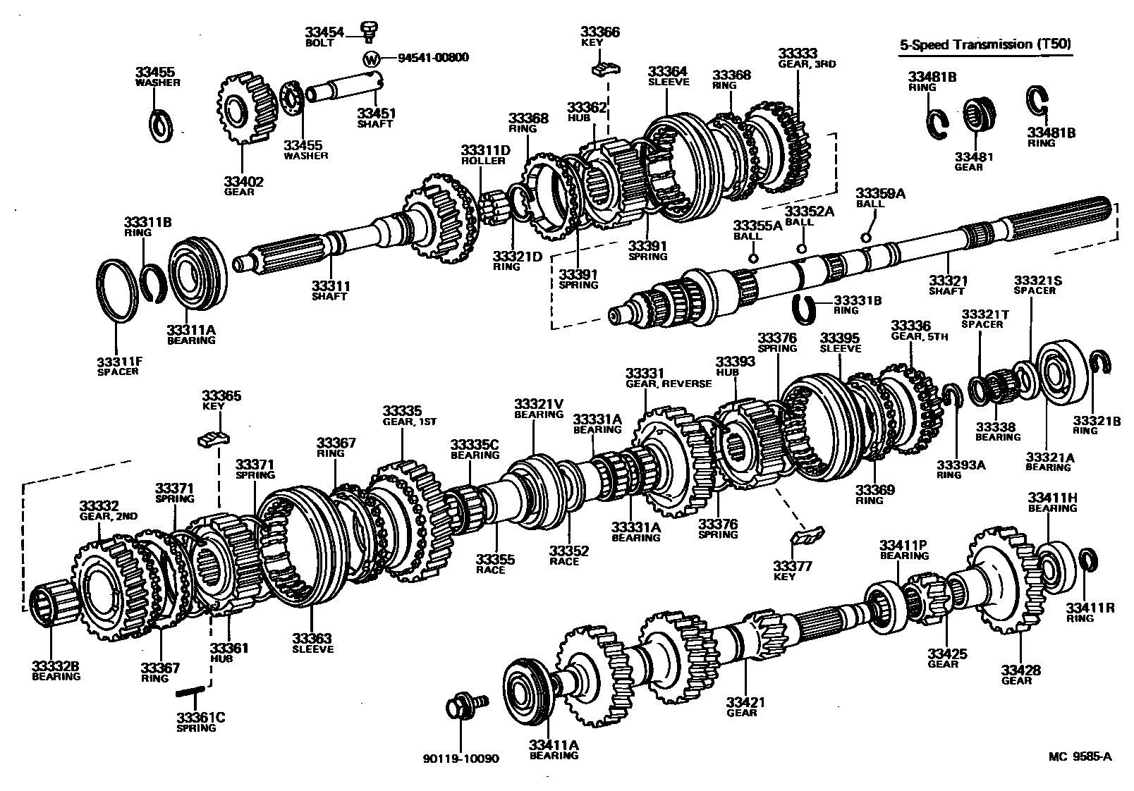 Toyota COROLLA 变速器齿轮(MTM) EPC diagram — MC9585A