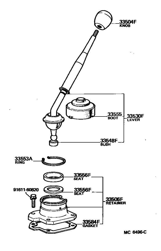 Toyota COROLLA Shift Lever & Retainer EPC diagram — MC6496C