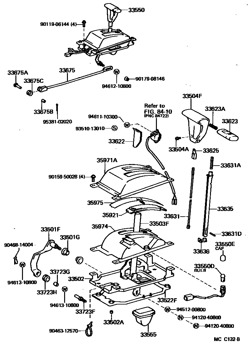 Toyota COROLLA Shift Lever & Retainer EPC diagram — MCC132B