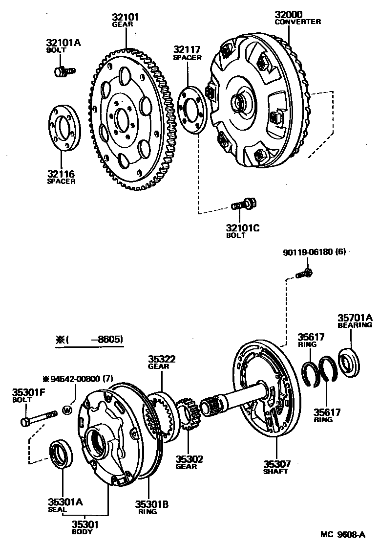 Toyota COROLLA 变矩器、前油泵和链条(ATM) EPC diagram — MC9608A