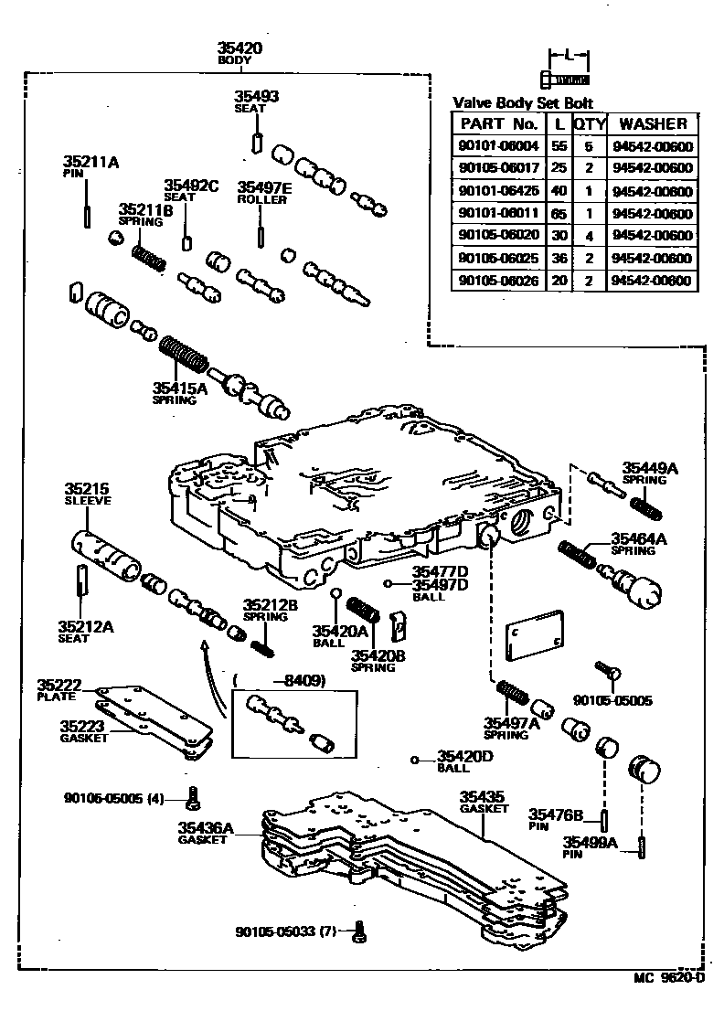 Toyota COROLLA 阀体和滤油网(ATM) EPC diagram — MC9620D