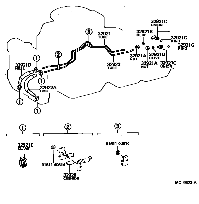 Toyota COROLLA 变速器油冷却器和配管(ATM) EPC diagram — MC9623A