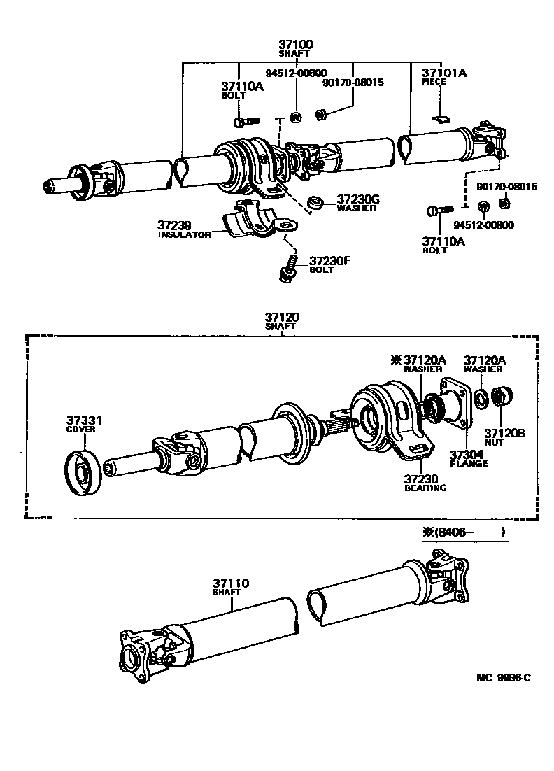 Toyota COROLLA Propeller Shaft & Universal Joint EPC diagram — MC9986C