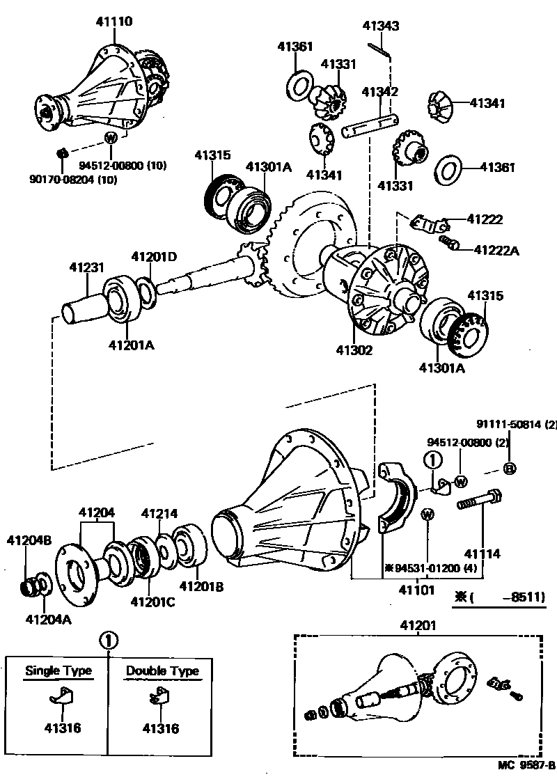 Toyota COROLLA 后桥壳和差速器 EPC diagram — MC9587B