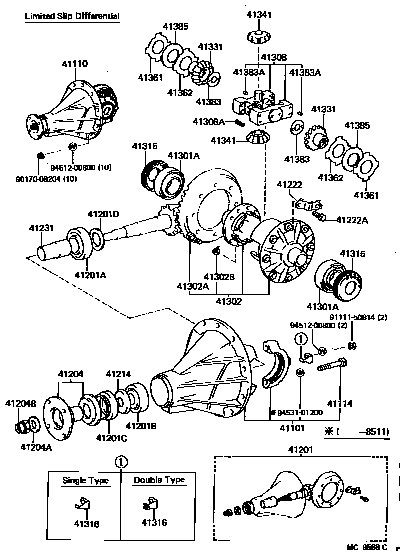 Toyota COROLLA 后桥壳和差速器 EPC diagram — MC9588C