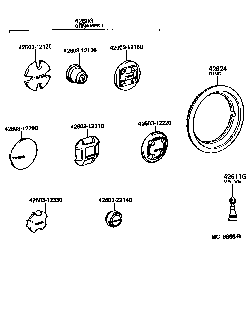 Toyota COROLLA 车轮和车轮盖 EPC diagram — MC9988B