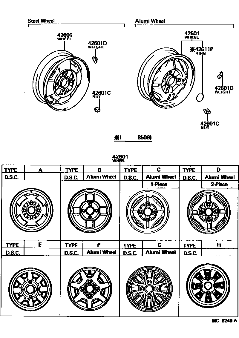 Toyota COROLLA 车轮和车轮盖 EPC diagram — MCB249A