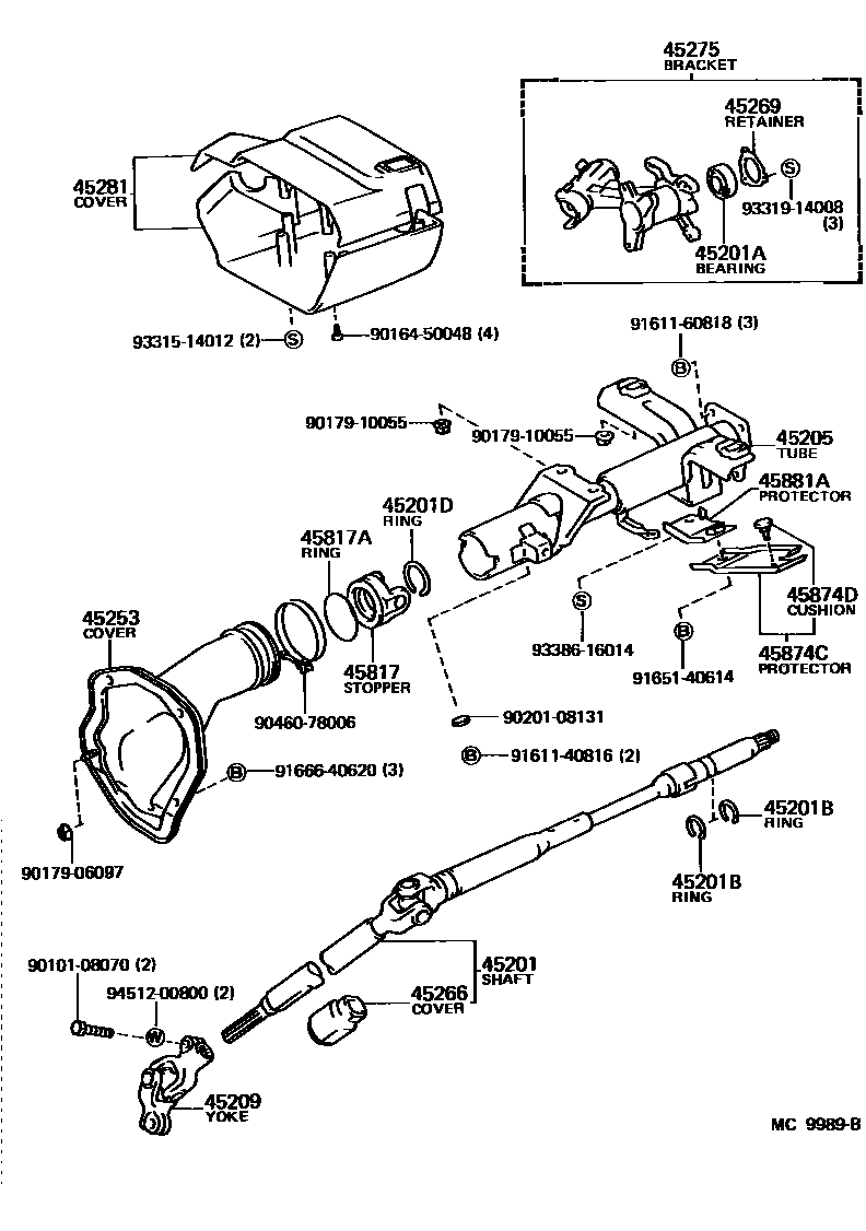 Toyota COROLLA Steering Column & Shaft EPC diagram — MC9989B